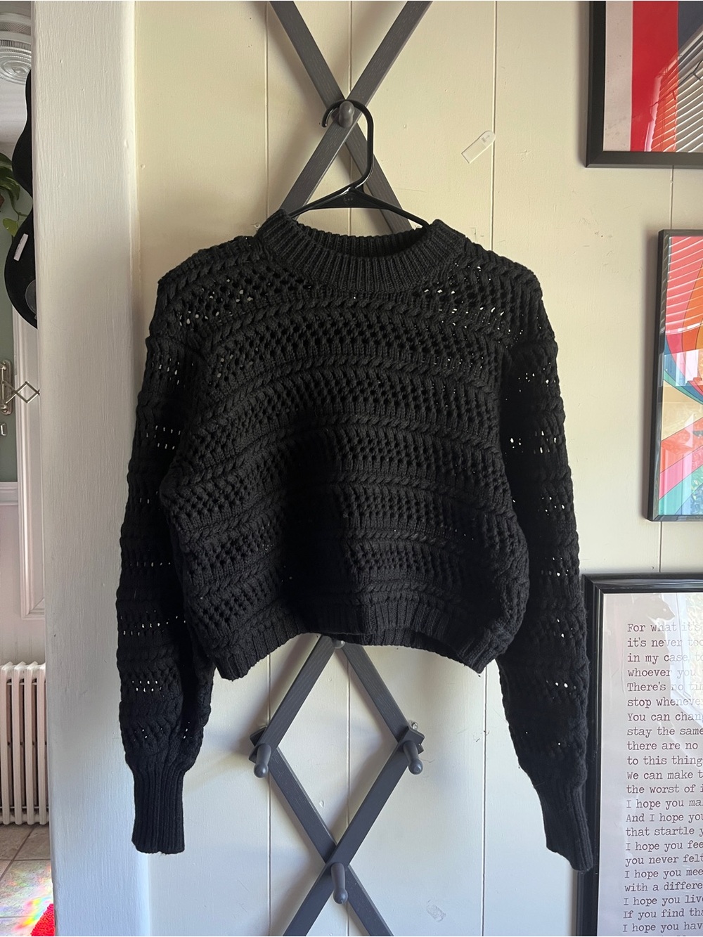 Wilfred Black Open-Weave Crewneck Sweater